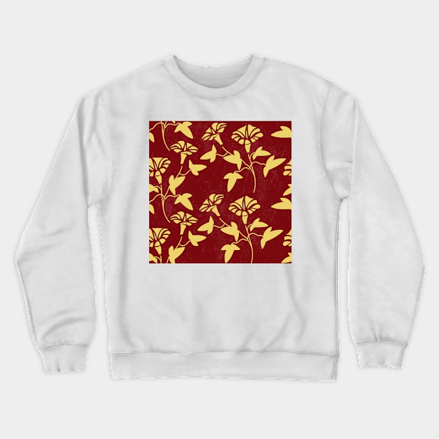 Red And Golden Floral Seamless Pattern, Retro Vintage Grunge Texture Background, No 3/6 Crewneck Sweatshirt by Modern Art